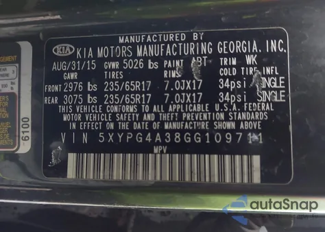 2016 Kia Sorento 2.4L Lx from USA, damaged, VIN 5XYPG4A38GG109711